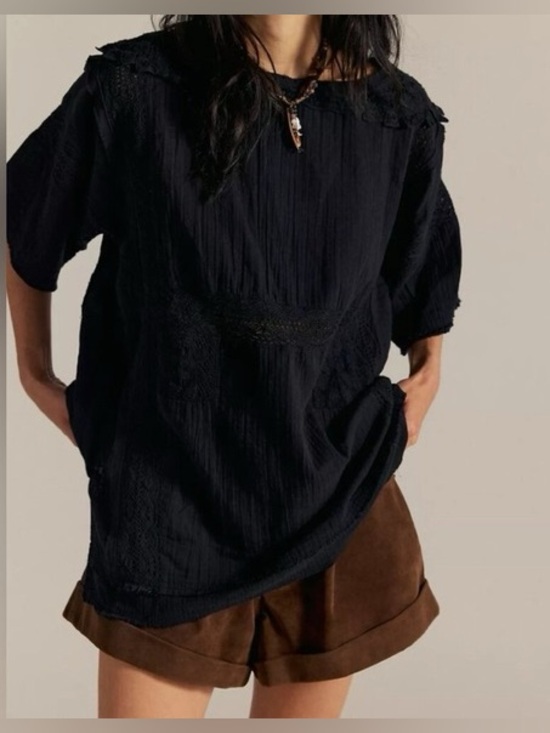 Free People Tops - Free People Rustic Romance Top black crochet bohemian top tunic